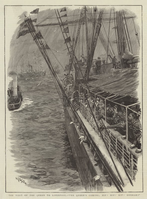 Dronningens besøg i Liverpool, Dronningen kommer, Hip! Hofte! Hurra! af William Lionel Wyllie