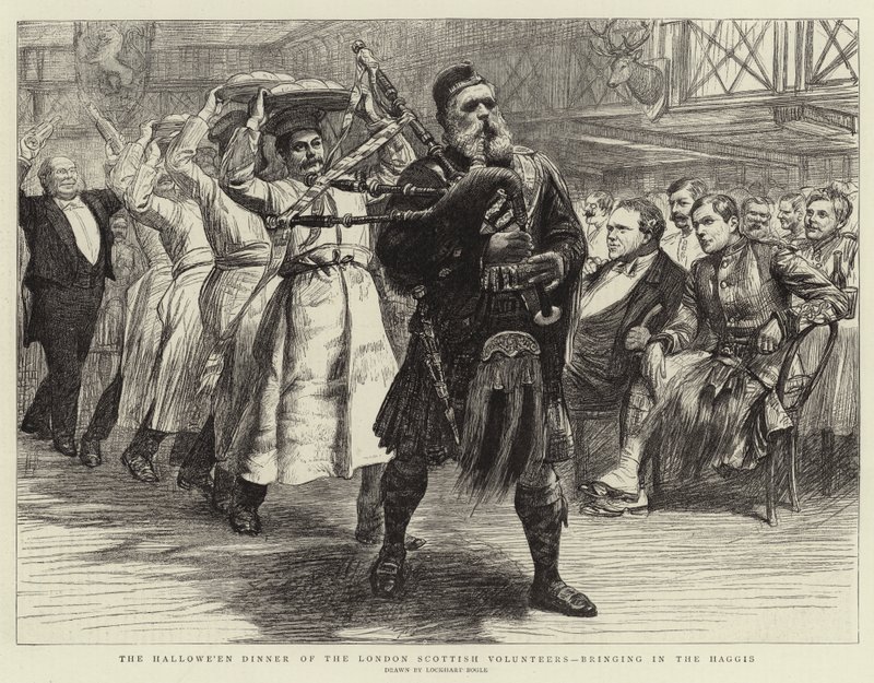The Halloween Dinner of the London Scottish Volunteers, der bringer Haggis ind af William Lockhart Bogle