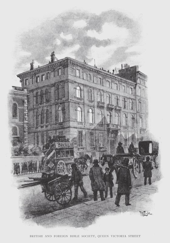 British and Foreign Bible Society, Queen Victoria Street (litho) af William Luker
