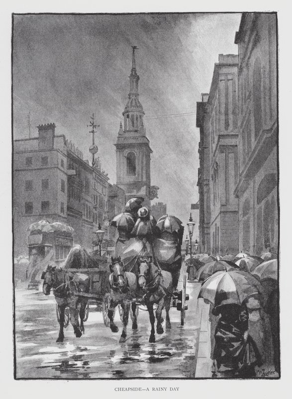 Cheapside, en regnvejrsdag (litho) af William Luker