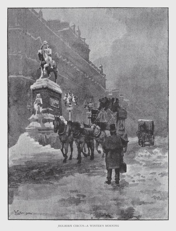 Holborn Circus, en vintermorgen (litho) af William Luker