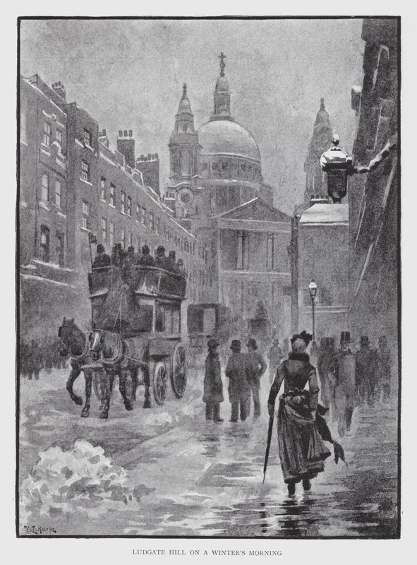 Ludgate Hill på en vintermorgen (litho) af William Luker