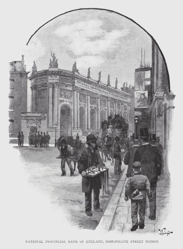 National Provincial Bank of England, Bishopsgate Street inden for (litho) af William Luker