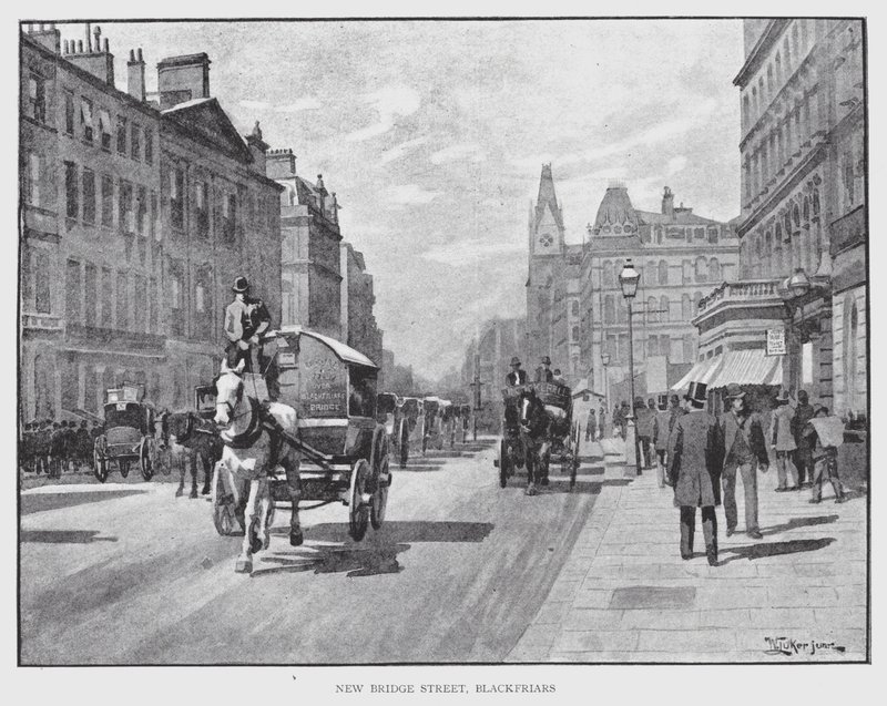 New Bridge Street, Blackfriars (litho) af William Luker