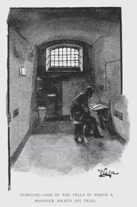 Newgate, en af cellerne, hvor en fange venter på sin retssag (litho) af William Luker