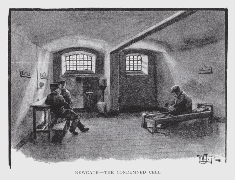 Newgate, den fordømte celle (litho) af William Luker