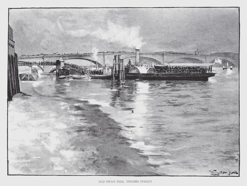 Old Swan Pier, Thames Street (litho) af William Luker