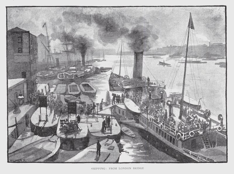 Forsendelse, fra London Bridge (litho) af William Luker