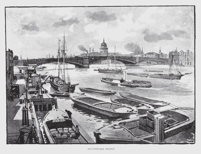 Southwark Bridge (litho) af William Luker
