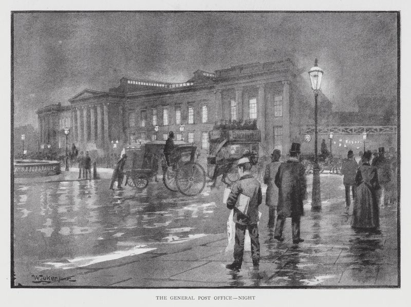 Det generelle postkontor, nat (litho) af William Luker