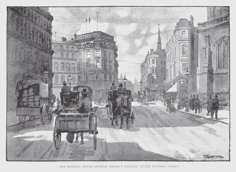 The Mansion House Station, District Railway, Queen Victoria Street (litho) af William Luker