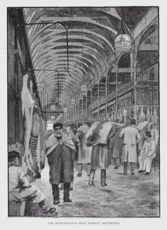 The Metropolitan Meat Market, Smithfield (litho) af William Luker