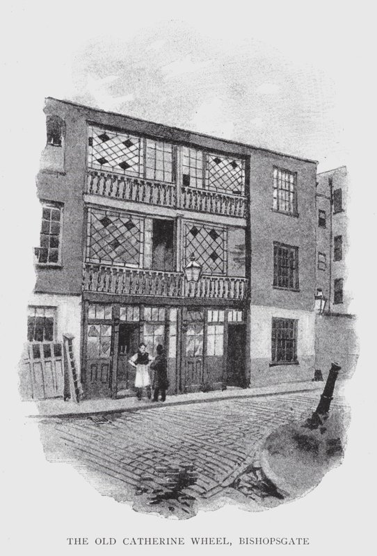 The Old Catherine Wheel, Bishopsgate (litho) af William Luker
