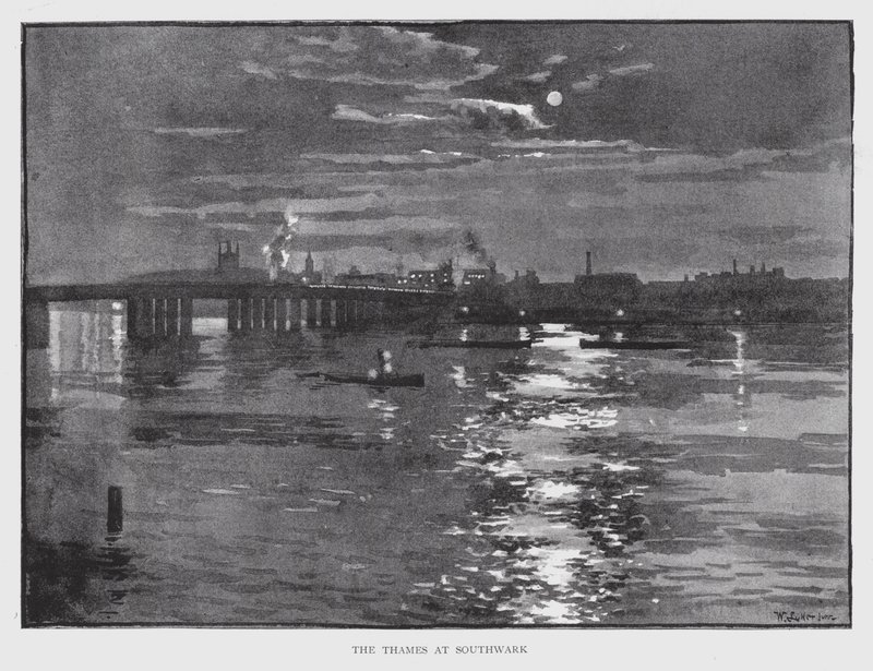 Themsen ved Southwark (litho) af William Luker