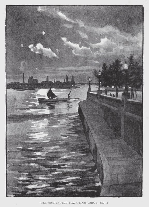 Westminster fra Blackfriars Bridge, Night (litho) af William Luker