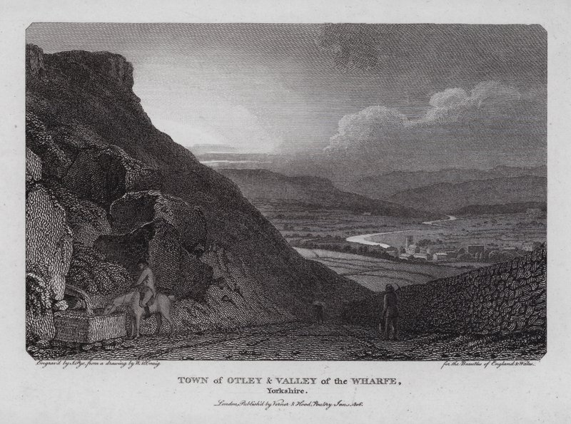 Byen Otley og Valley of the Wharfe, Yorkshire (gravering) af William Marshall (after) Craig