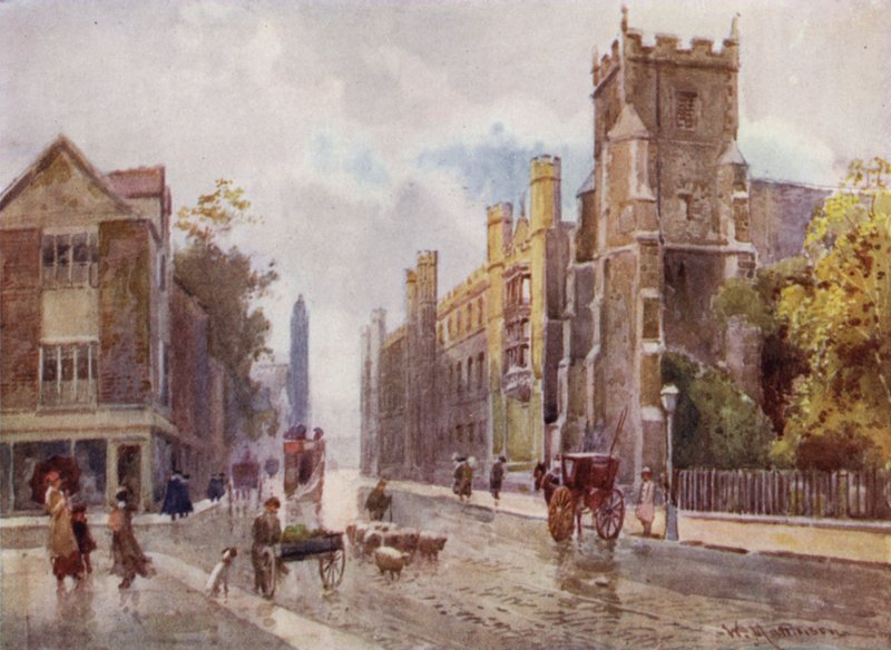 St Botolphs Church og Corpus College fra Steps of the Pitt Press, Trumpington Street af William Matthison