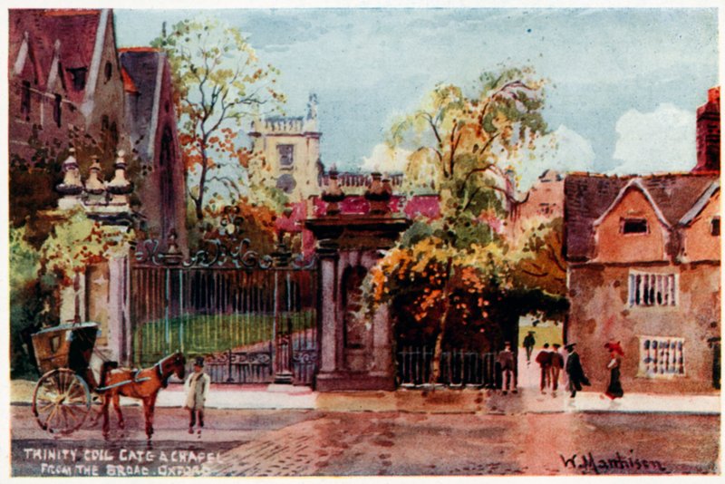 Trinity College, port og kapel, fra Broad St af William Matthison