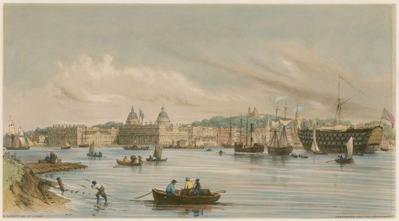 Greenwich and the Dreadnaught, c 1840 af William Parrott