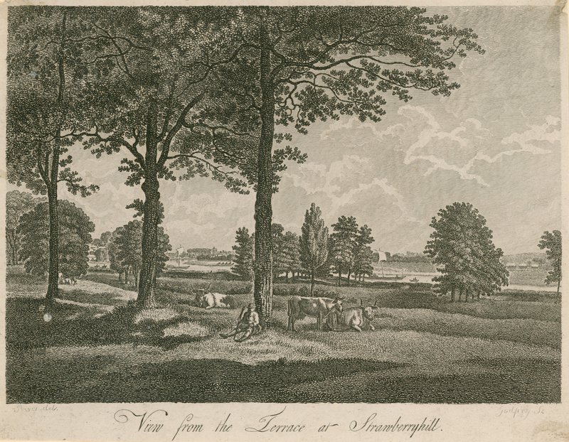 Udsigt fra terrassen i Strawberry Hill, London af William Pars
