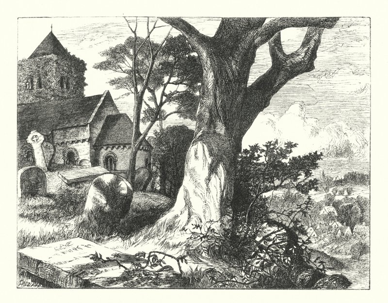 Landsbyens kirkegård (gravering) af William Paton Burton