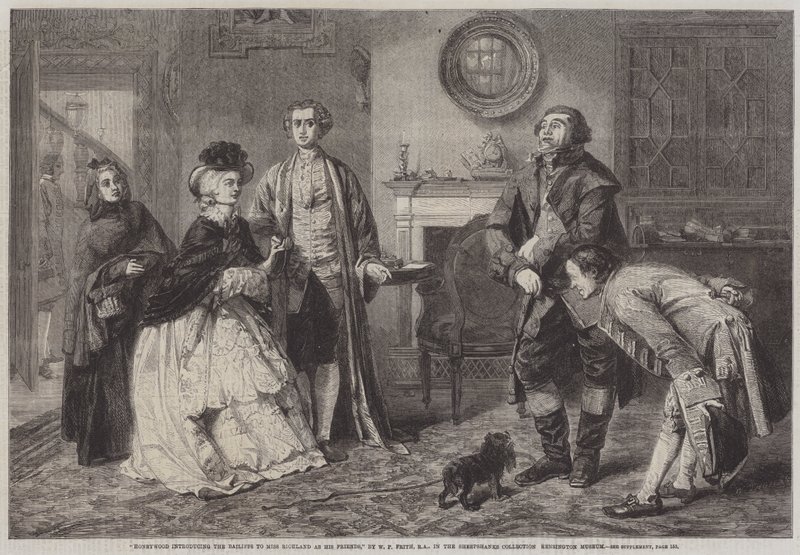 Honeywood præsenterer fogederne for miss Richland som hans venner af William Powell Frith