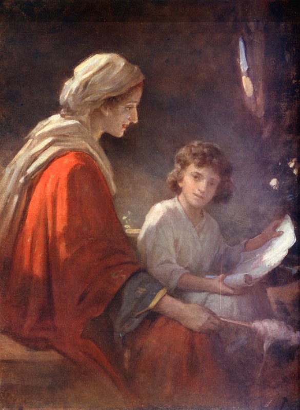 Maria og Jesusbarnet, Lukas 2, 39, 40 (farvelitografi) af William Pratt