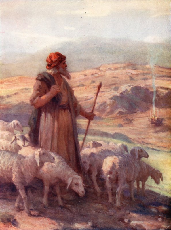 Moses og den brændende busk, Exodus iii, 2 (farvelitografi) af William Pratt