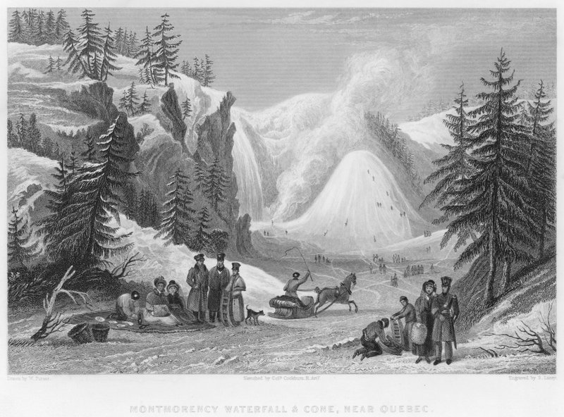 Montmorency Waterfall and Cone, nær Quebec (gravering) af William Purser