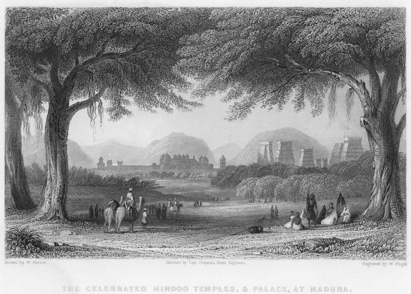De berømte hindootempler og palads i Madura (gravering) af William Purser