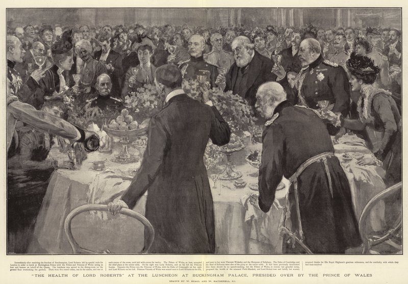 Lord Roberts helbred ved frokosten i Buckingham Palace, ledet af prinsen af Wales af William Small