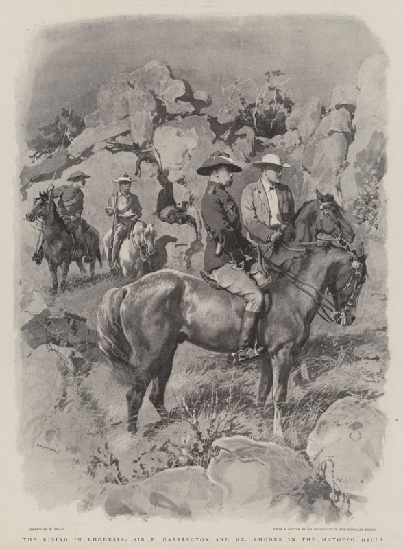 The Rising in Rhodesia, Sir F Carrington og Mr Rhodes i Matoppo Hills af William Small