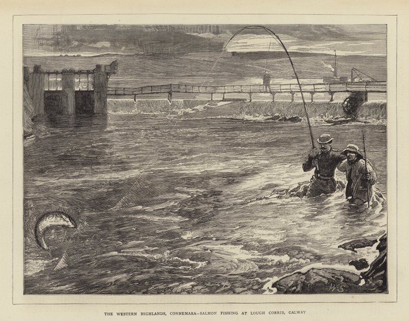 Det vestlige højland, Connemara, laksefiskeri ved Lough Corrib, Galway af William Small