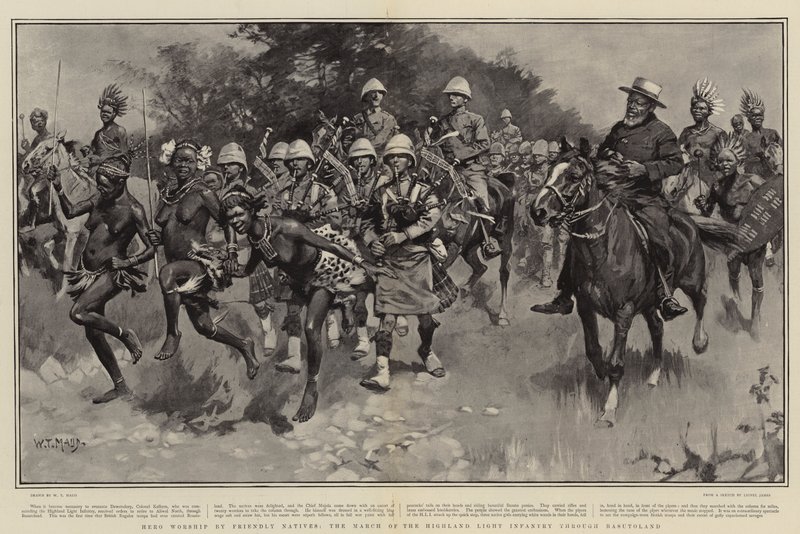 Heltedyrkelse af venlige indfødte, Highland Light Infantrys March gennem Basutoland af William T. Maud