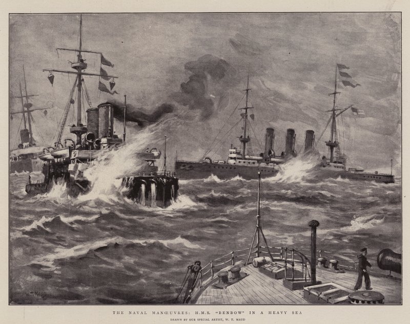 Sømanøvrerne, H M S Benbow in a Heavy Sea af William T. Maud