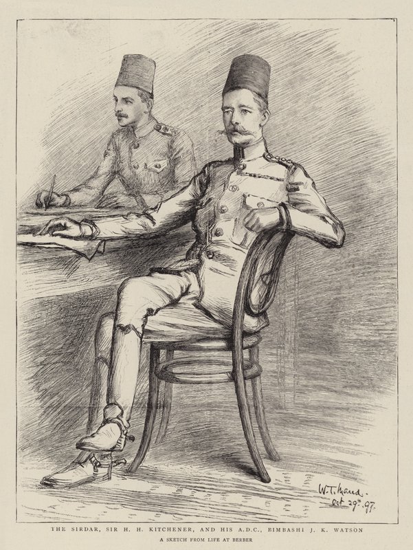 Sirdaren, Sir H H Kitchener, og hans ADC, Bimbashi JK Watson af William T. Maud