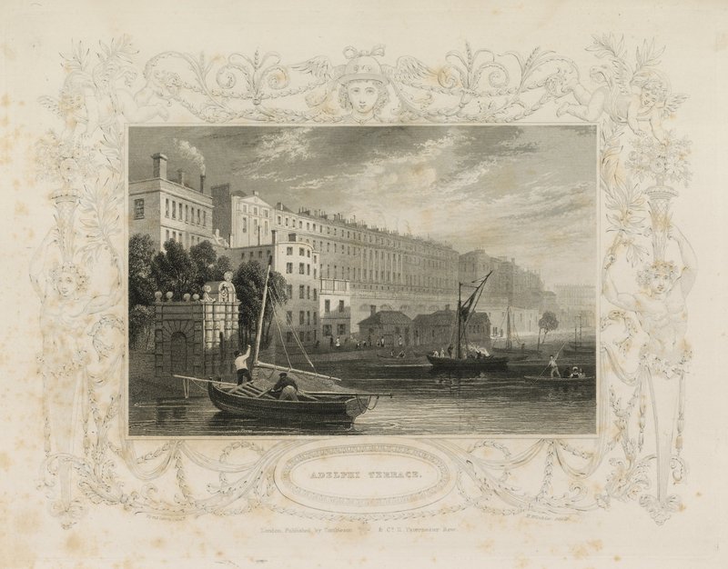 Adelphi Terrace, herunder Water Gate, York Buildings, London af William Tombleson