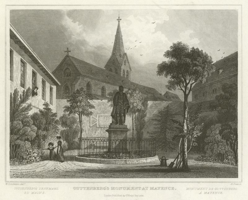 Guttenbergs monument i Mayence af William Tombleson