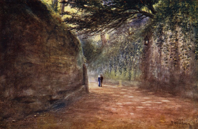 The Drive, Warwick Castle (farve litho) af William W. Quatremain