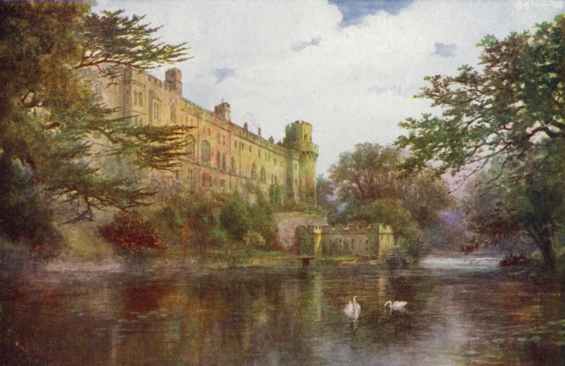 Warwick Castle, fra Avon (farve litho) af William W. Quatremain