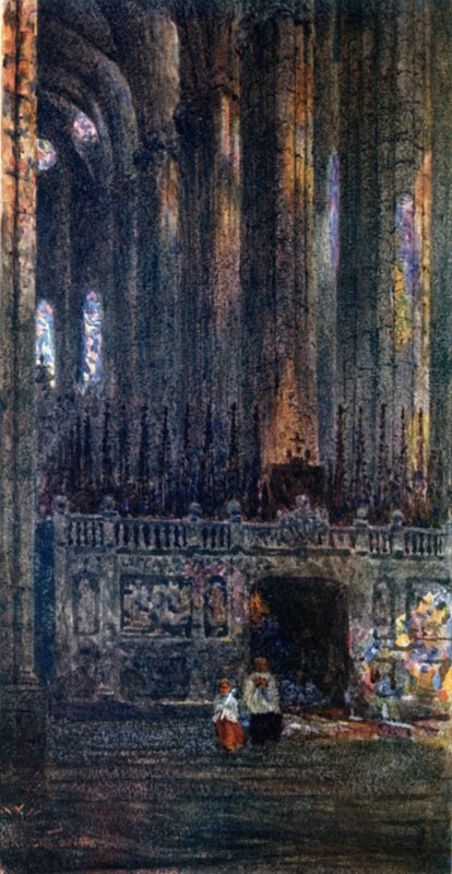Barcelona, i katedralen (farve litho) af William Wiehe Collins