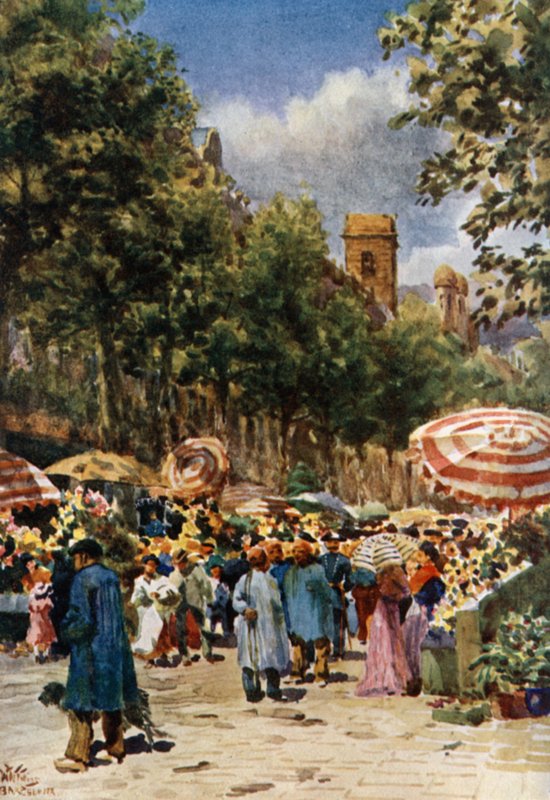Barcelona, Ramblaen (farve litho) af William Wiehe Collins