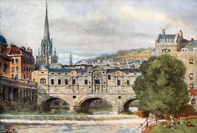 Bath, Pulteney Bridge (farve litho) af William Wiehe Collins