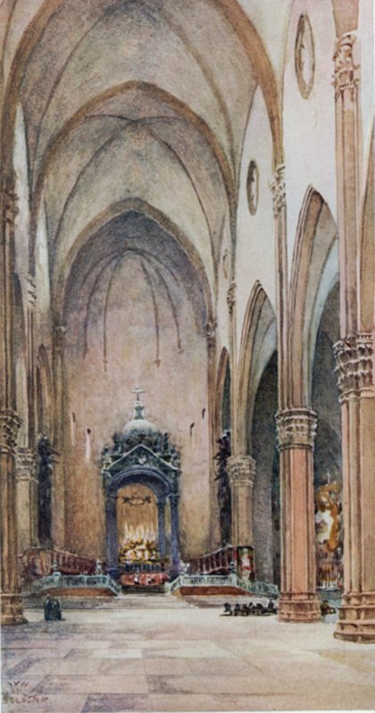 Bologna. Interiør af S. Petronio (farve litho) af William Wiehe Collins