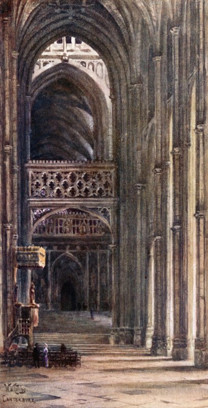 Canterbury, Interior of the Nave (farve litho) af William Wiehe Collins