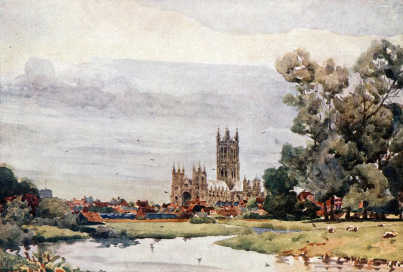Canterbury from the Meadows (farve litho) af William Wiehe Collins