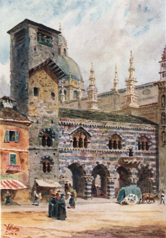 Como. Brotello og katedral (farve litho) af William Wiehe Collins