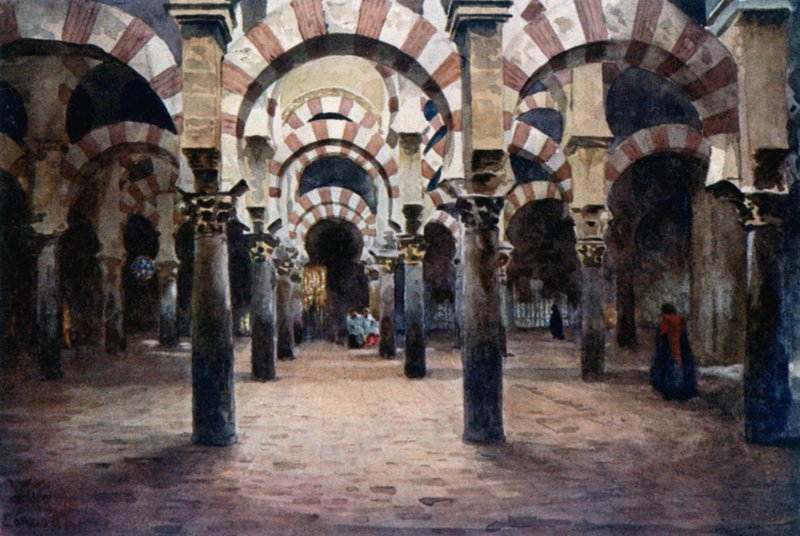 Cordoba, indre af Mesquita (farve litho) af William Wiehe Collins