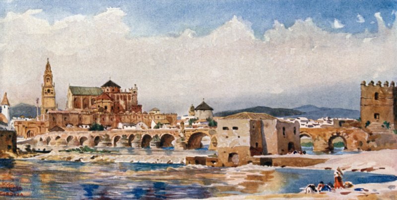 Cordoba, Broen (farve litho) af William Wiehe Collins