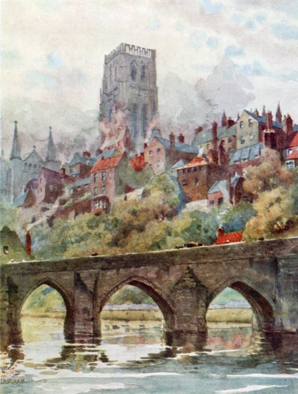 Durham, Elvet Bridge (farve litho) af William Wiehe Collins